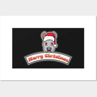 Sticker and Label Of  Donkey Character Design and Merry Christmas Text. Posters and Art